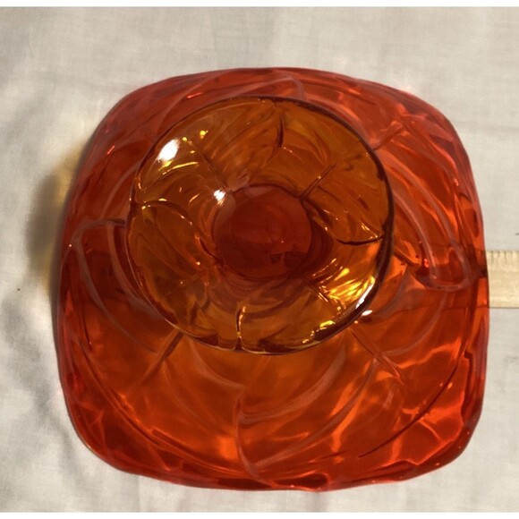 Viking Amberina Orange Yellow Glass Handblown Pedestal Bowl Dish 8" MCM Decor - Picture 4 of 13